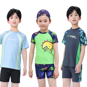 Summer Children's Swimsuit Boys Split Short Sleeve Cartoon Cute Quick Drying Boys Swimsuit Set Beach Wear Bathing Suit Quick Dry