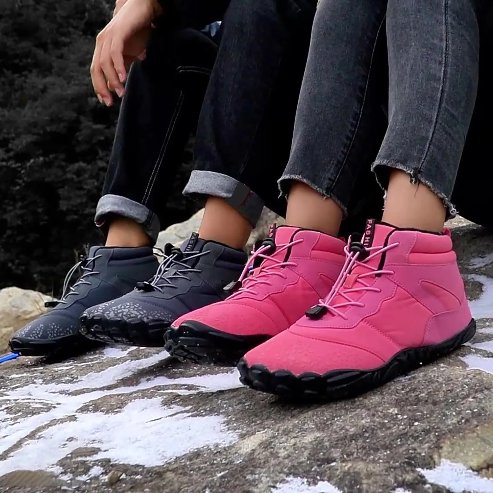 Winter Warm Running Barefoot Shoes Women Men Rubber High Ankle Boots Waterproof Non-Slip Breathable for Trekking Climbing