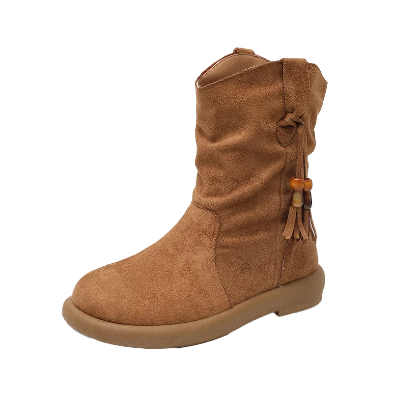 

Богемные сапоги до середины икры. Женские сапоги. Новый стиль. Зима 2021. Модные повседневные женские сапоги с бахромой.