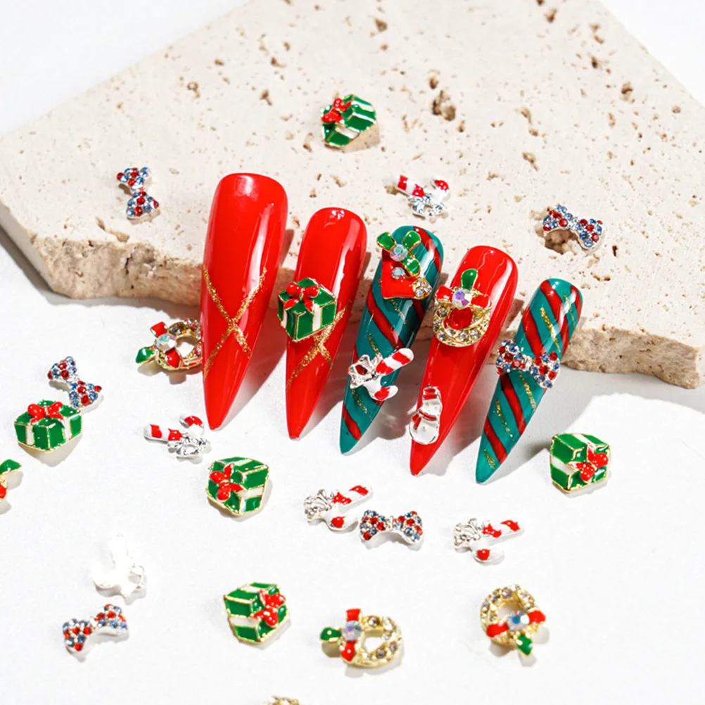 

15pcs Christmas Stickers Holiday Charms Flash Manicure Decors Alloy Art Decoration Ornaments Durable Scratch Resistant Fashion