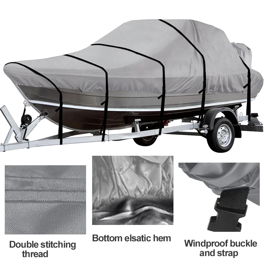 Universal Waterproof 600D Marine Grade Polyester Boat Cover With Straps Durable And UV ProofBoat Cover