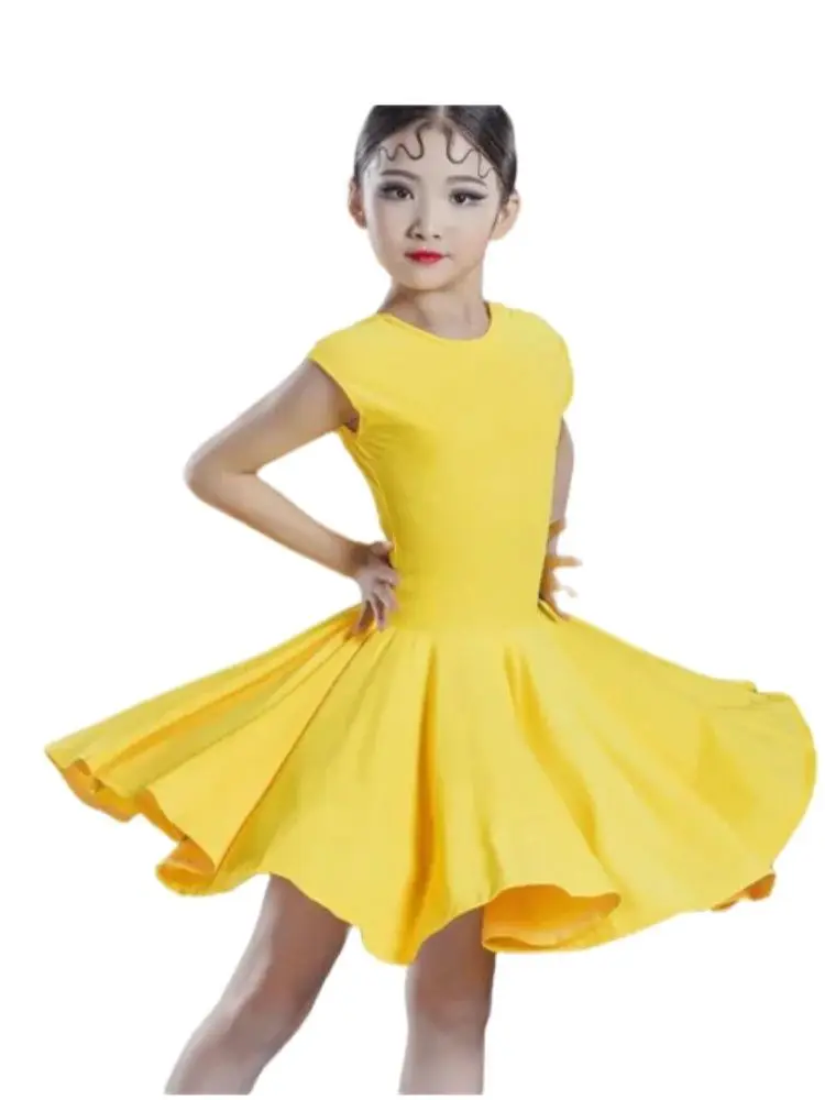 1 pçs/lote crianças doce cor vestido de dança latina menina cha cha vestido de dança de salão