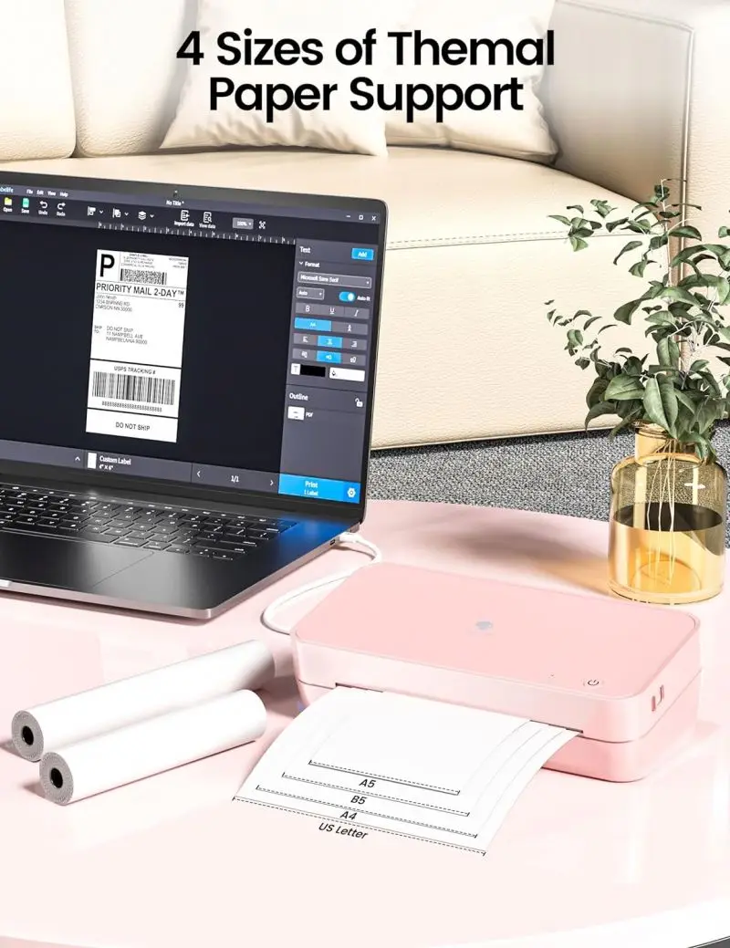 Portable Thermal Printer Wireless  Printer Mobile Phone  Letter Thermal Paper Small Inkless  Printer