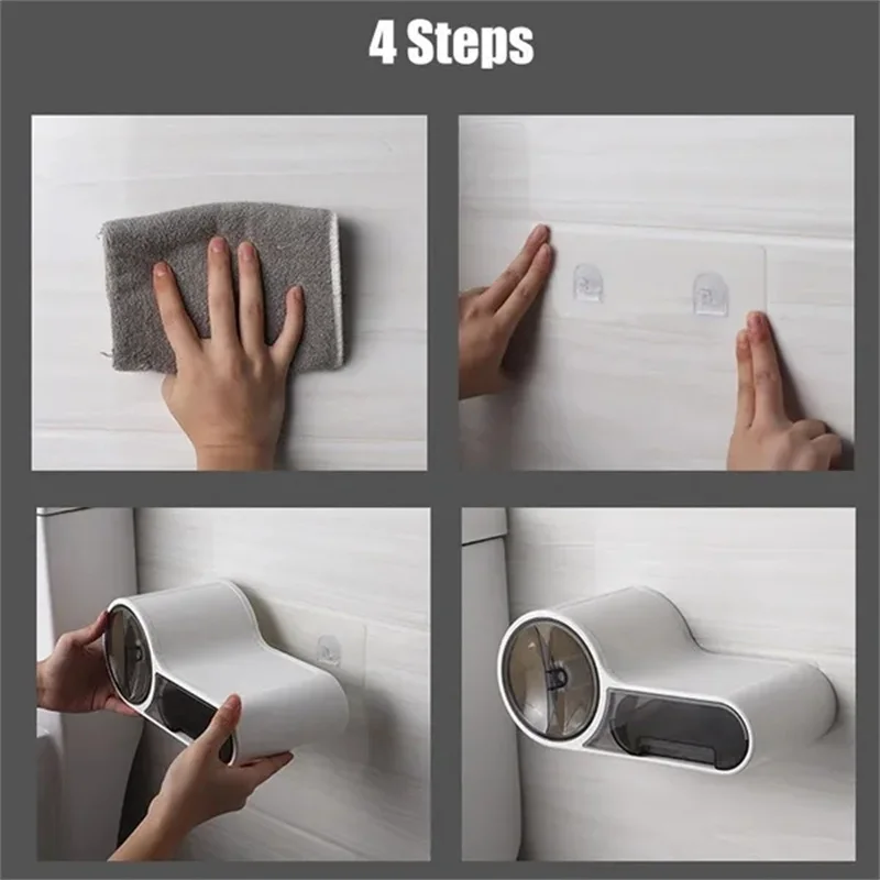Soporte de papel higiénico autoadhesivo, caja de almacenamiento multifunción para baño, montaje en pared, soporte para teléfono
