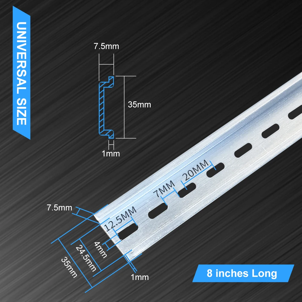 5 Pieces DIN Rail Slotted Aluminum 8inches Long, 35mm Wide, 7.5mm High Silver for Hardware Components Mounting