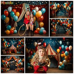 Mocsicka Circus Photography Backdrop Balloon Clown Background Kids Happy Birthday Holiday Party Cake Smash Studio Banner Props