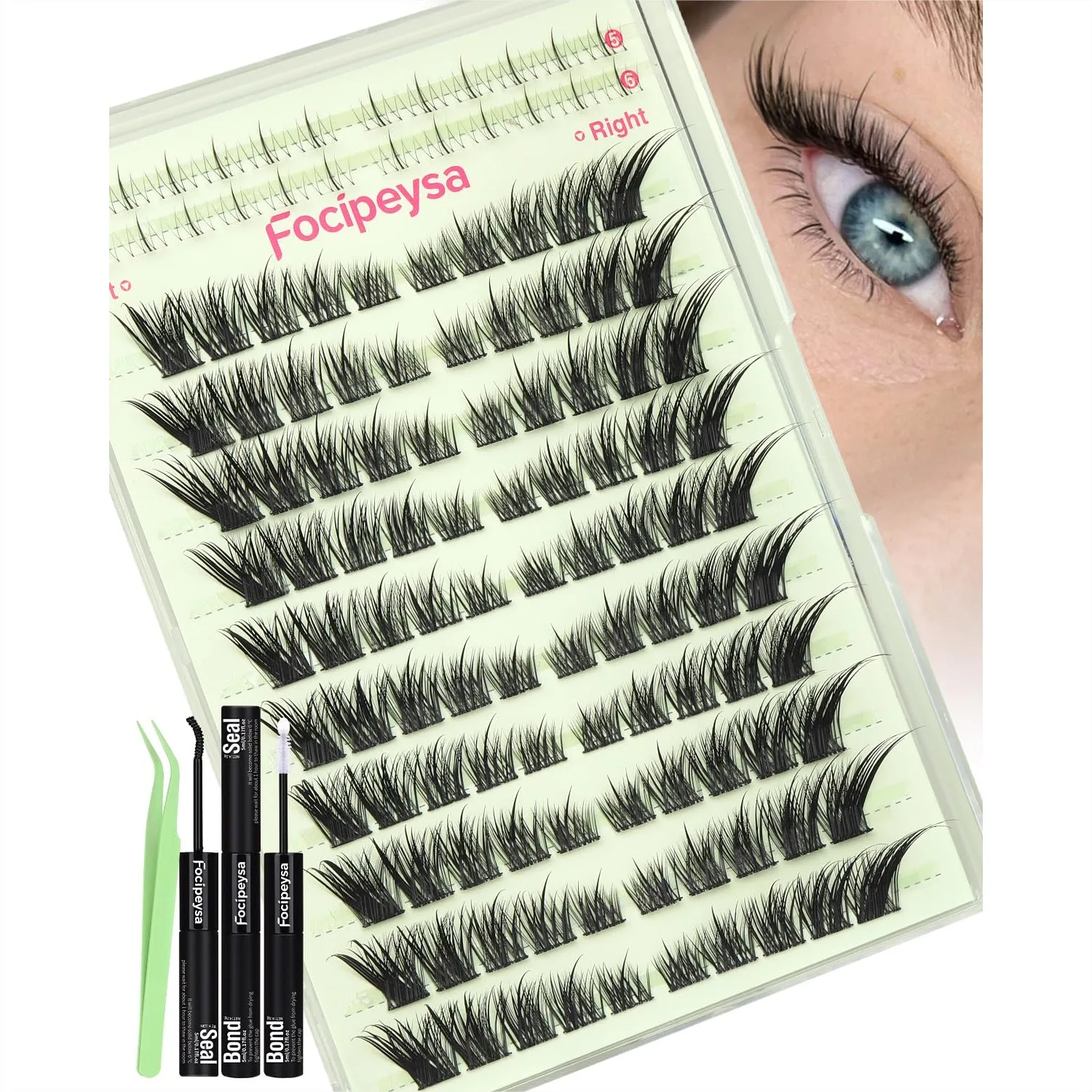

Fox Eye Lash Clusters Kit Wispy Eyelash Extensions Natural Foxtail Cluster Lashes Spiky Individual with Bond and Seal Tweezers
