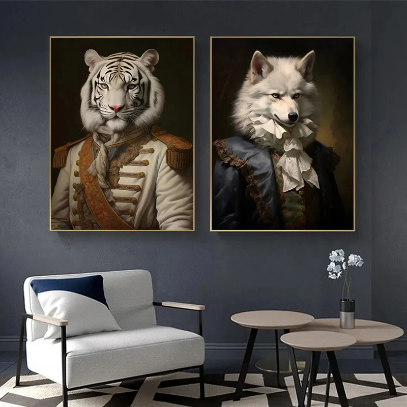 Vintage Palace Aristocrat Gorgeous Costume Animal Tiger Lion Rabbit  Art Poster Canvas Paintings Wall Art HD Pictures Home Decor