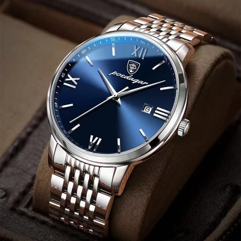 2024 New Luxury Men\'s Business Watches Men Silver Stainless Steel Quartz Watch Male Luminous Clock