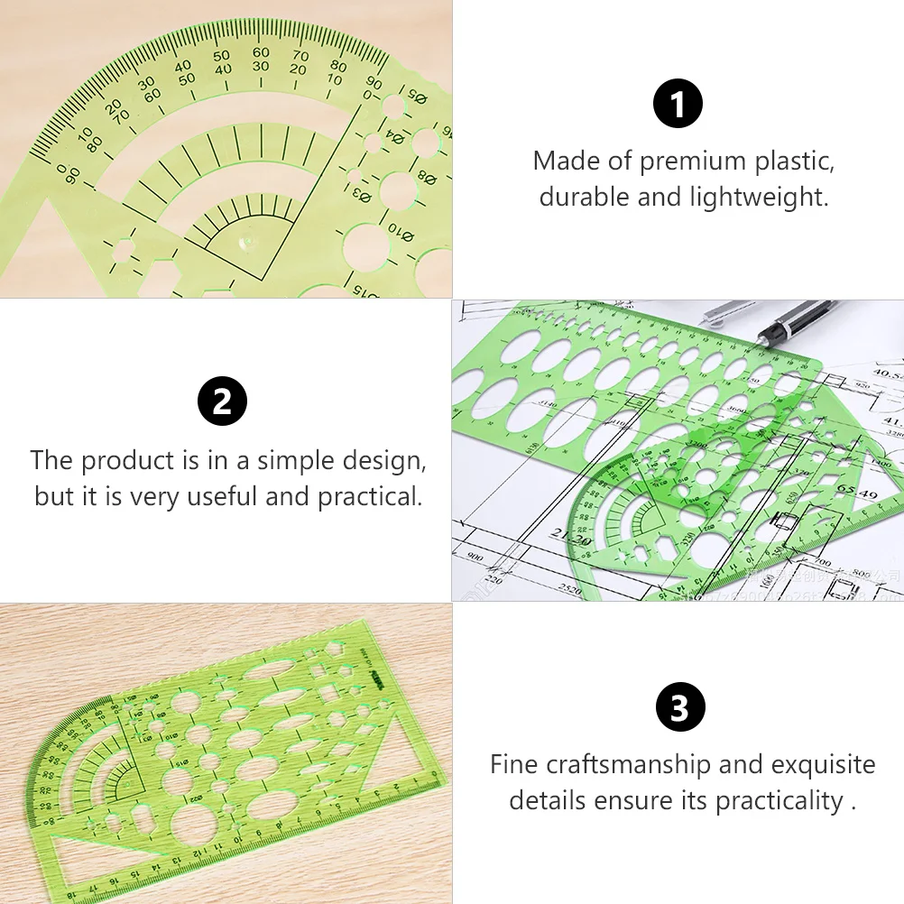 11 قطعة من قوالب الرسم البلاستيكية الخضراء مسطرة قياس للطلاب استنسل هندسي للوازم المدرسية #6