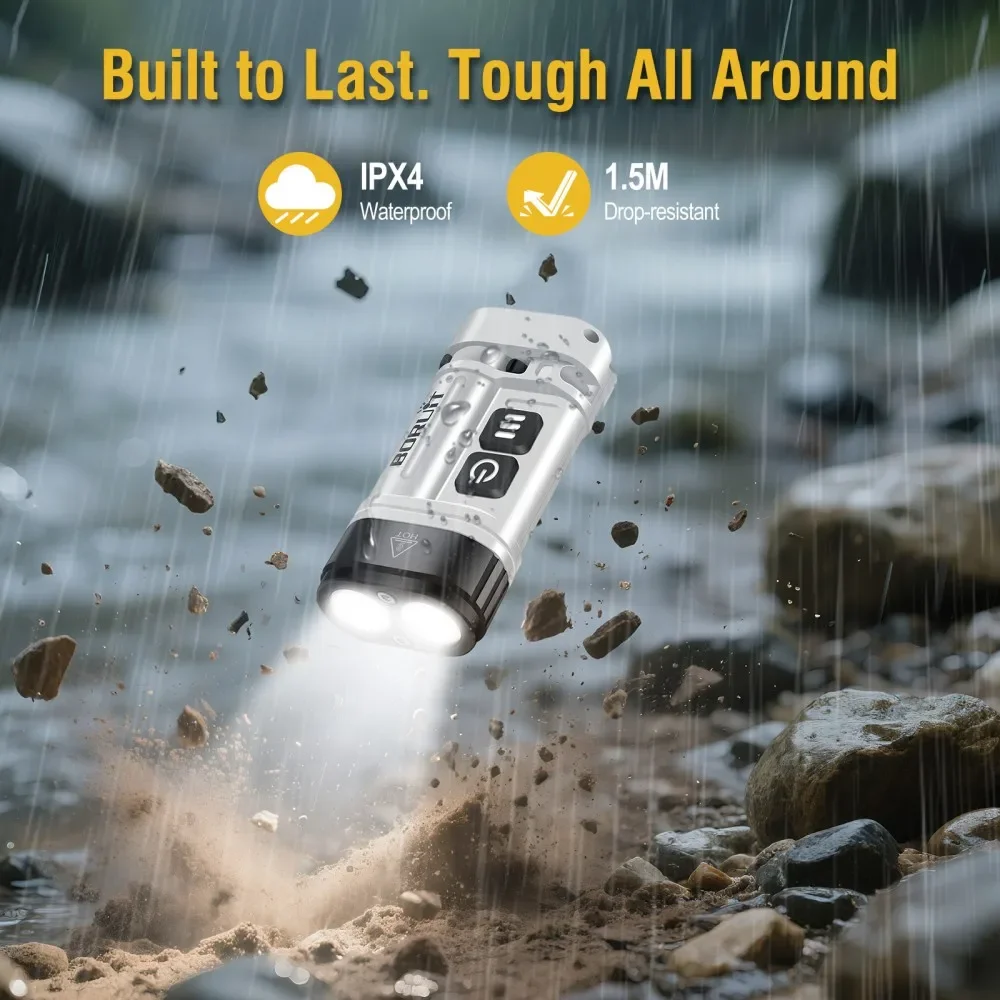 BORUiT U10 LED-EDC-Taschenlampe, 880 lm, superhelle Taschenlampe mit magnetischem Arbeitslicht, verwenden Sie AA- oder 14500-Batterien, Camping-Taschenlaterne