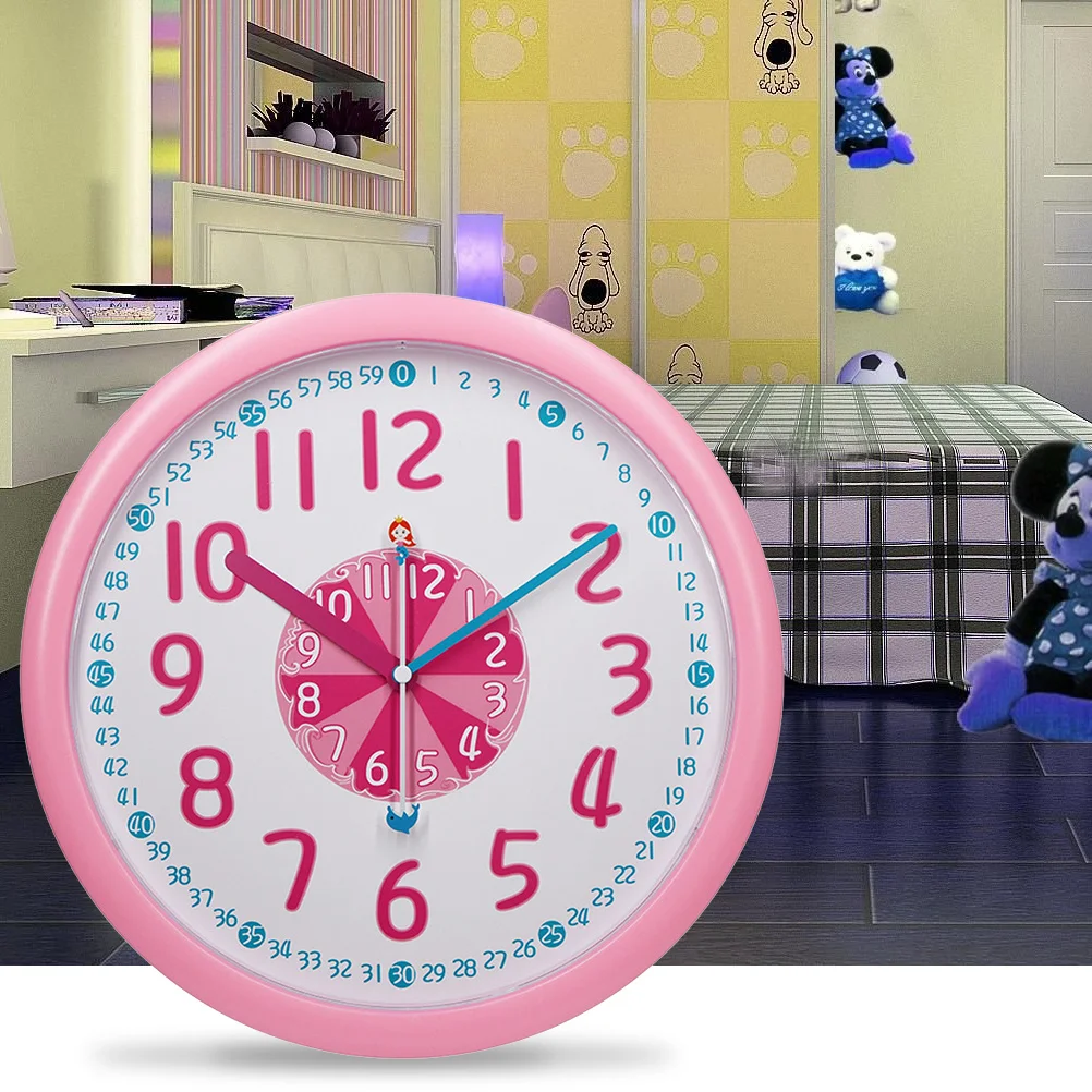 

Children Room Wall Clock Pink Round Silent Creative Analog Timepiece For Bedroom Living Room Study Office Decor Wall Clock