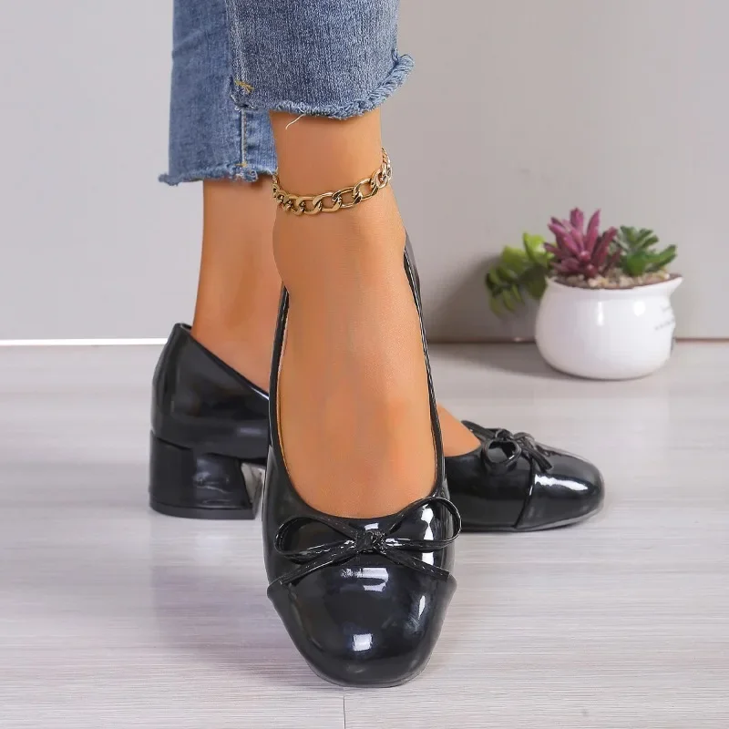 Damskie Casual Bow-knot Sweet High Heels Sandals 2024 Summer Platform Heels Office Mary Jane Shoes Ballet Pumps Zapatos De Mujer