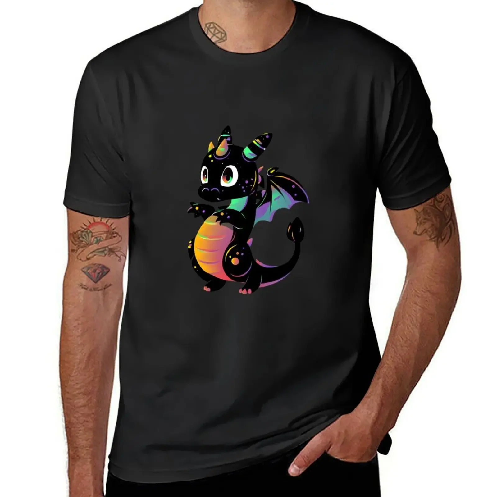 Cute Magical Black Dragon Illustration T-Shirt man t shirt tops blacks t shirts men