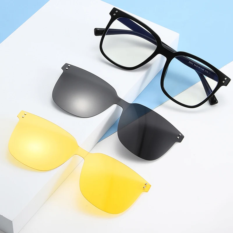 Men Magnets Clip-on Eyewear 1 In 3 TR90 Eyeglass Frame Optical Lenses With Recipe Myopia To Read Spectacles Women's Sunglasses
