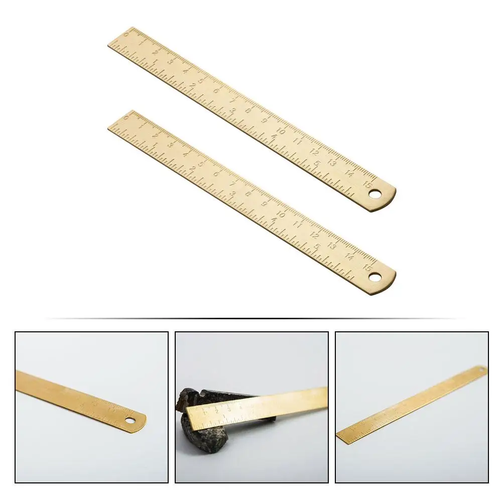 2Pcs Brass Ruler Bookmark Small Drawing Tool Vintage Stainless Steel MultiFunction Planner Creative Gift For Students Families