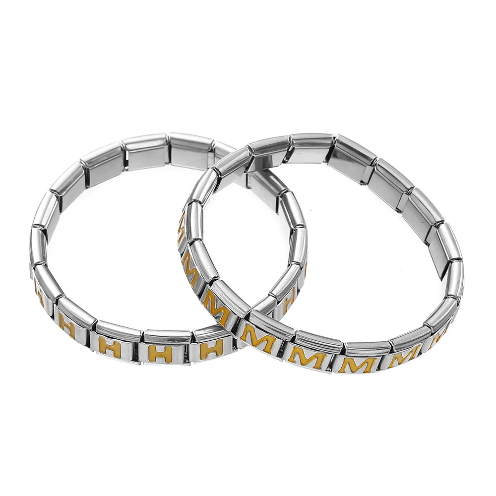 1pcs Fashion Gold Color 26 English Letters Italian Charm Links Fit 9mm Stainless Steel Bracelet Making Women Men Jewelry image 5