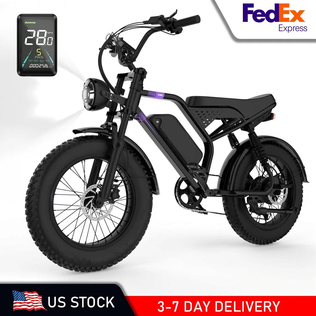 20 Inch Fat Tire Electric Bicycle 1500W Peak 32MPH Max Speed Full Suspension Ebike 48V 20Ah UL Certified Battery Shimano 7-Speed Off Road Electric Bike