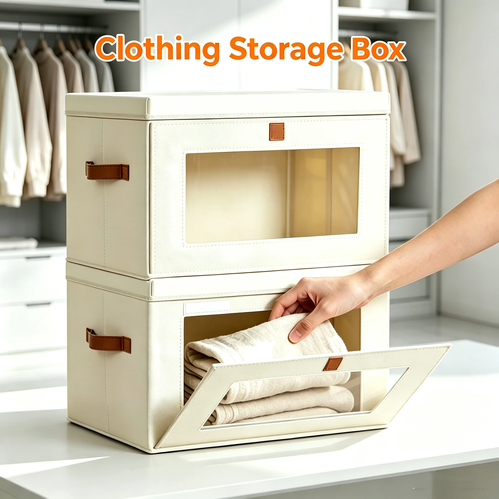 Living Room Dormitory Fabric Container Wardrobe Foldable Storage Box Handle and Window Clothing Storage Box Decorative Box Cover
