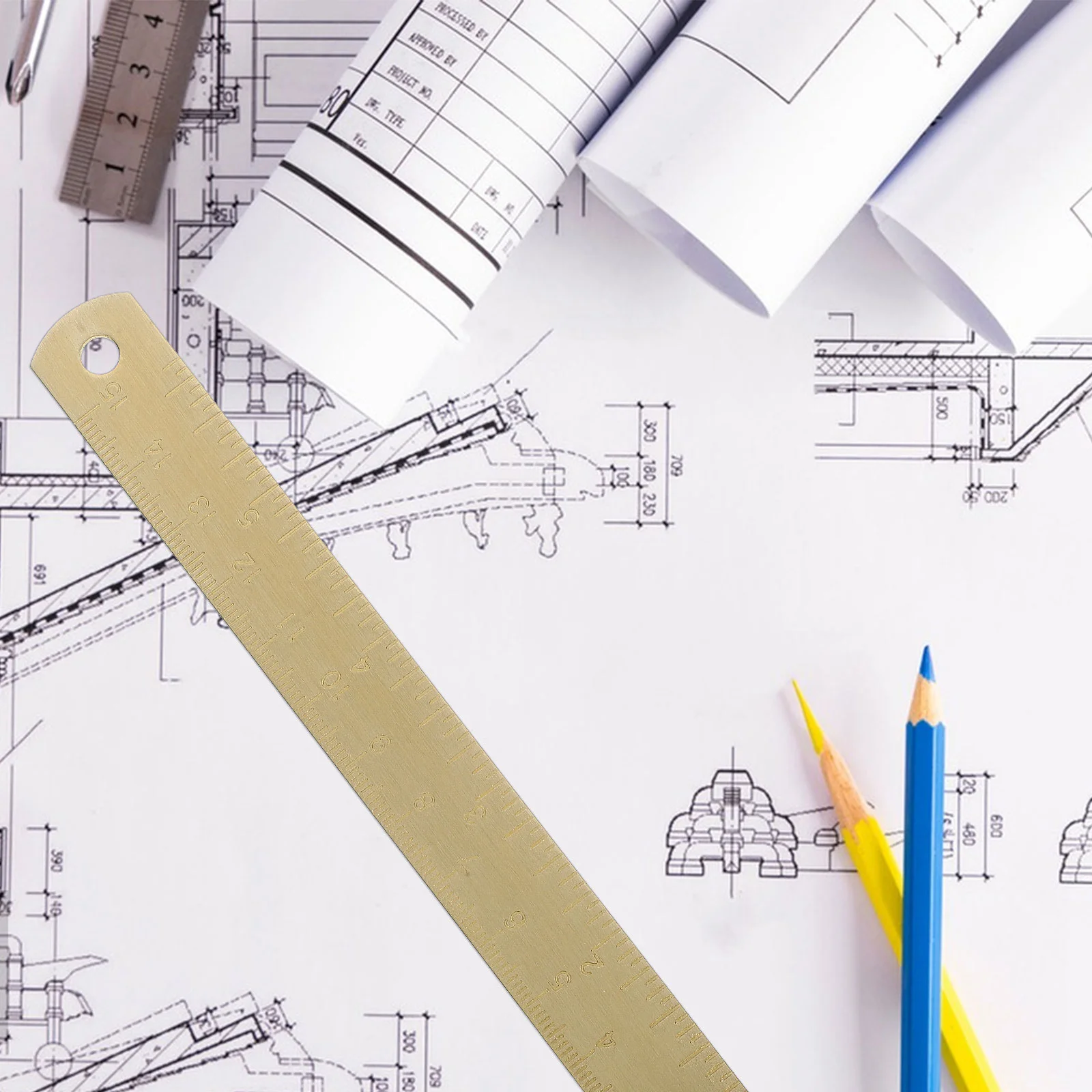 Outils de règle d'échelle en laiton, planche droite de géométrie professionnelle, fournitures de dessin d'architecture, mesure