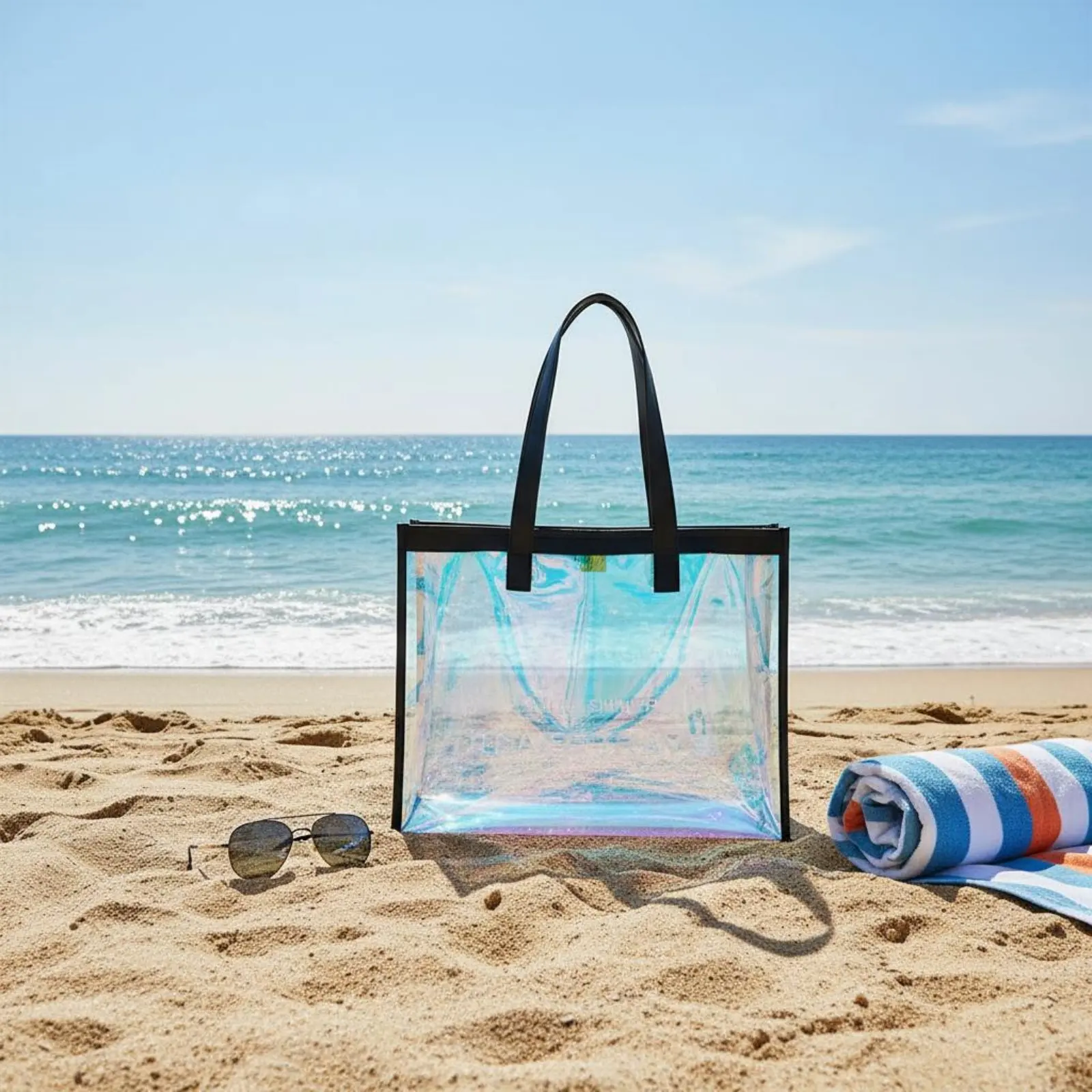 Swimming Bag Iridescent Jelly Tote Bag Beach Tote Transparent Travel Gear Easy to Clean
