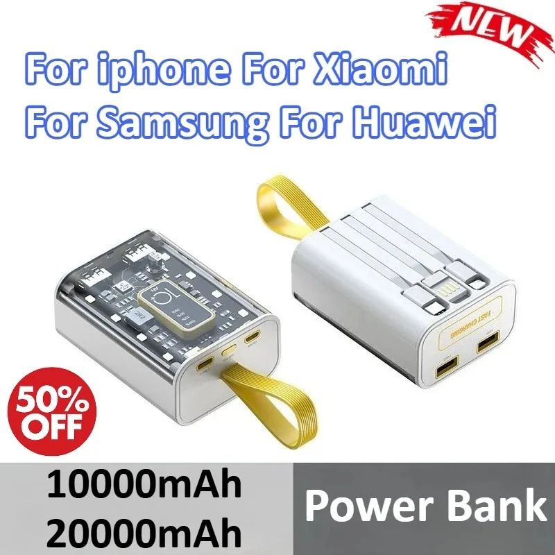 

10000mAh 20000mAh Portable Power Bank Fast Charging for Iphone for Xiaomi for Samsung for Huawei External Battery Built in Cable