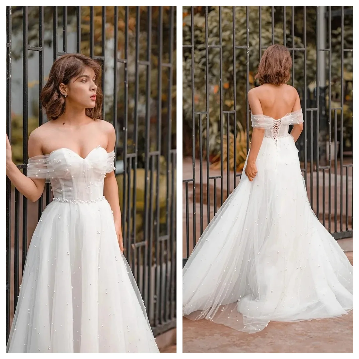 Fall In Love-Robe de mariée en tulle A-Line personnalisée avec fermeture éclair ou lacets au dos, robe de mariée charmante, appliques à col en cœur, 2024