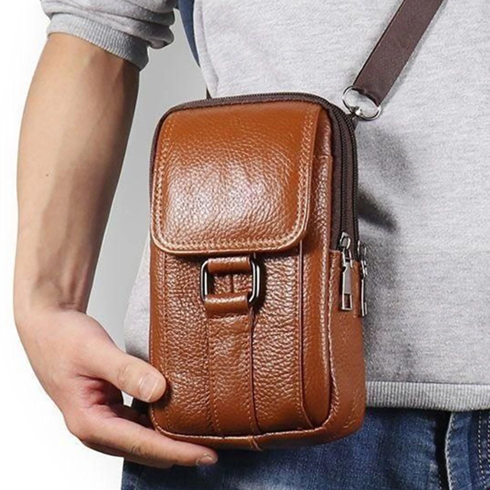 Men's Mini Pocket Wallet Pouch Cowhide Leather Messenger Bag Multi-pockets Belt Bag Outdoor Fanny Pack Bag Cell Phone Waist Bags