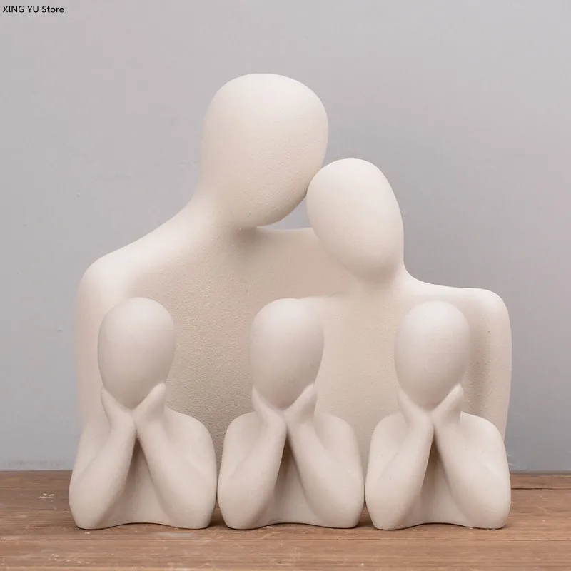 Home Decor Sculpture Ceramic Figure Statue Ornament Abstract Art Hugging Couple Statue Happy Family Modern Home Decor Crafts