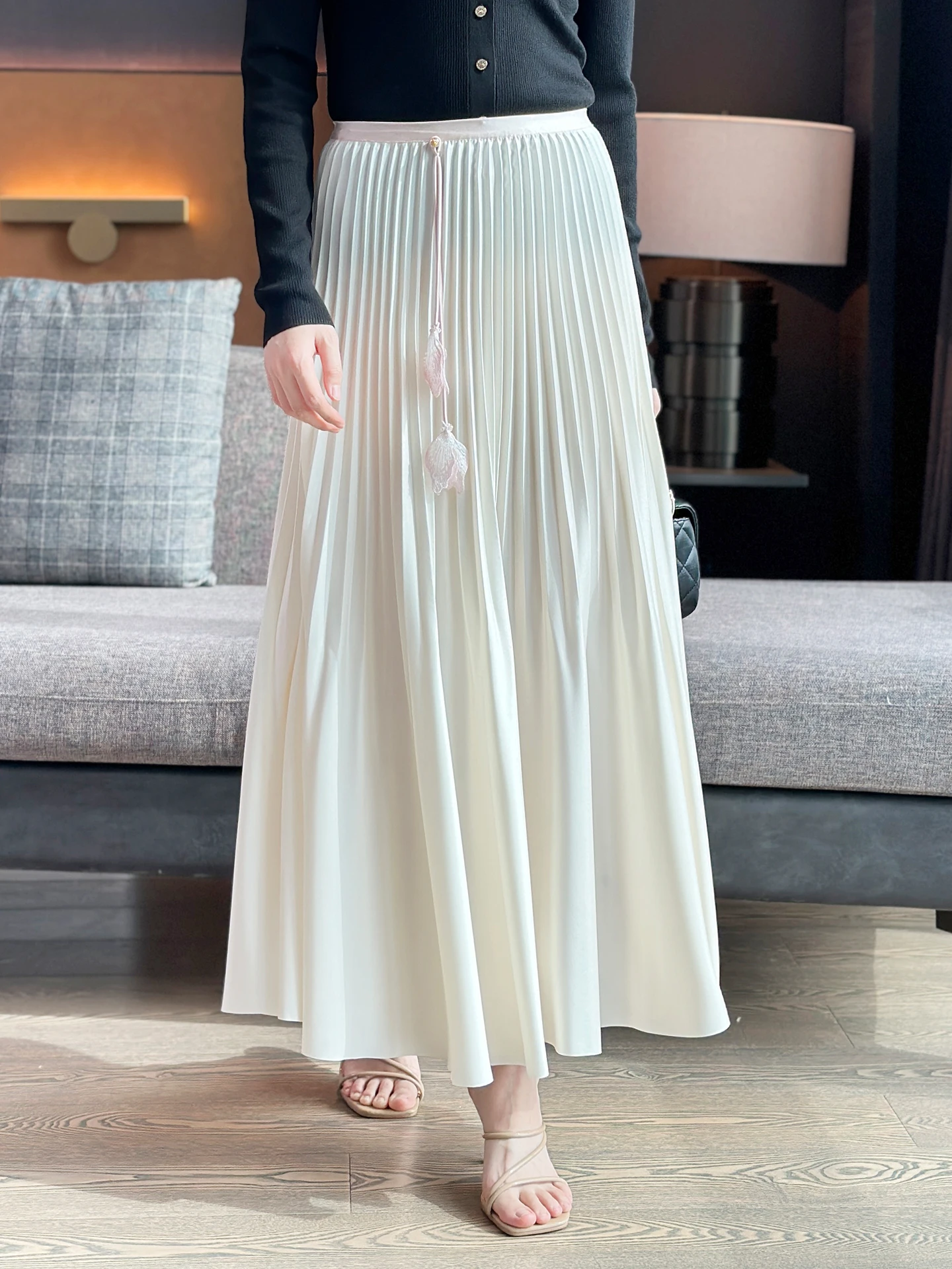 

Ele Left Home Sequin Gauze Skirt Dra Chiffon Color Blo Dync Slimming f-length Skirt Polyester Fabric Daily Wear