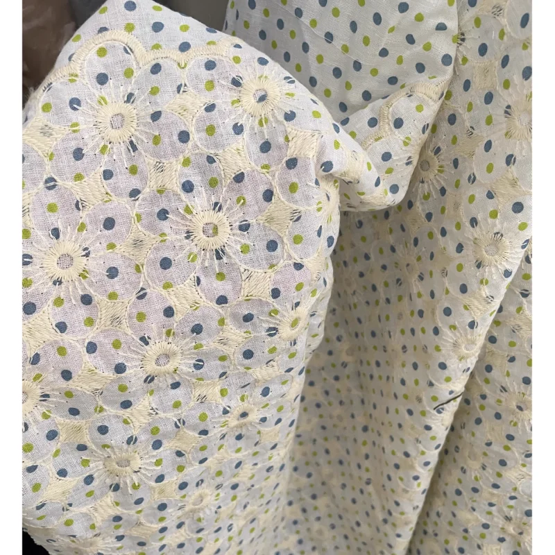 

White Embroidered Polyester Cloth Fabric For Clothing Handmade DIY Cotton Fabrics