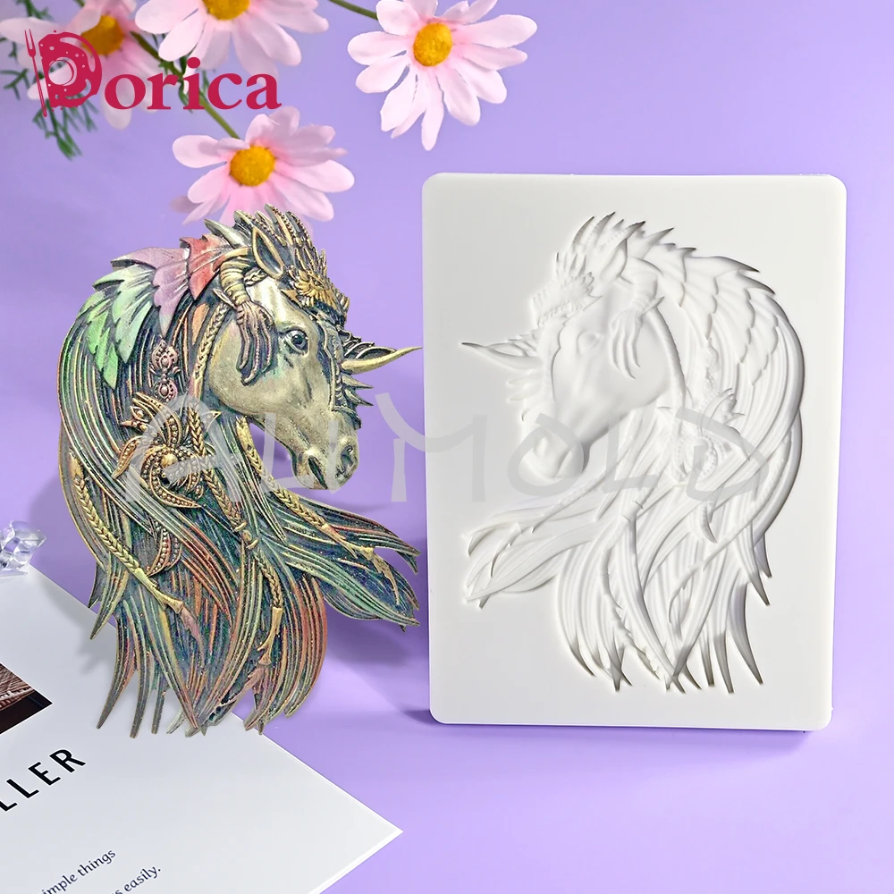 Unicorn Classical Relief Design Silicone Mold Fudge Chocolate Fondant Cake Baking Mold DIY Resin Clay Model Home Decorating Tool