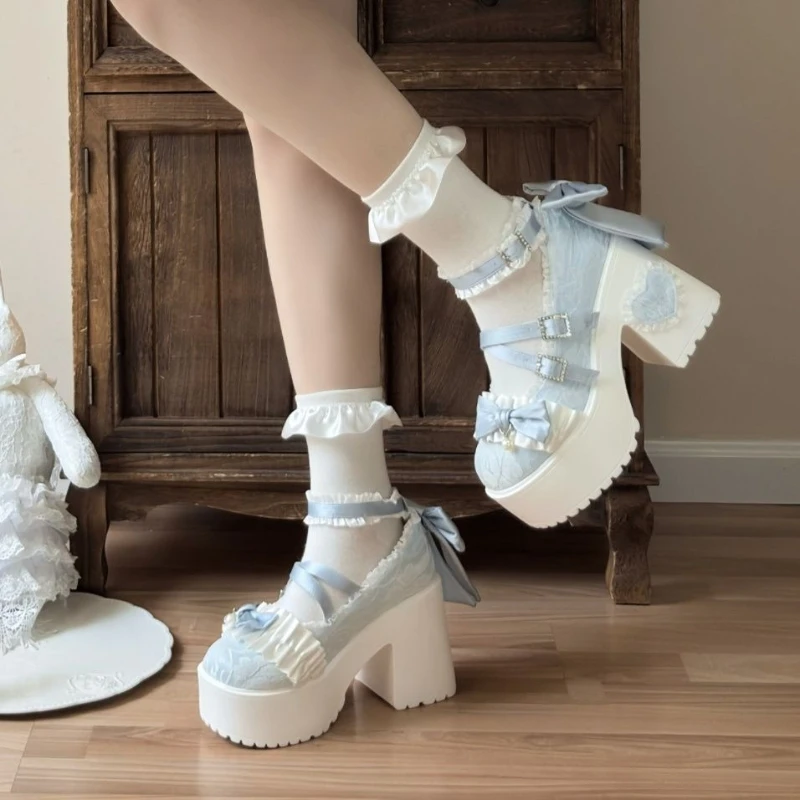 Popular Extended Size Elegant Lolita Design Thick Heel Round Toe Mary Jane Heels for Women JK Happy Style Original
