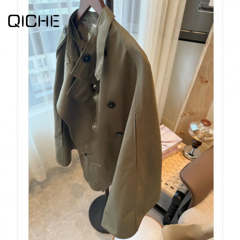 QICHE 2026 Double Breasted Waist-cinched Trench Coat For Women Mid Length Elegant Autumn Winter Jacket