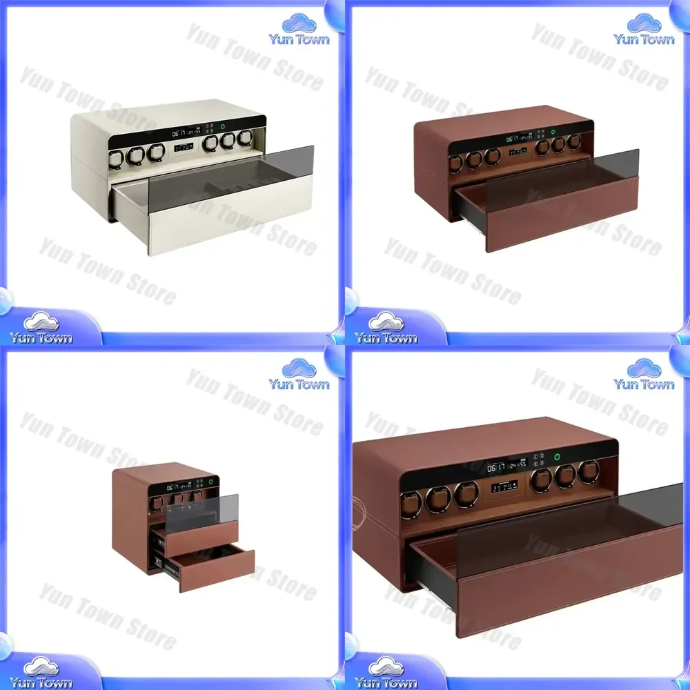 LED Fingerprint Lock Safe Box for Digital Glass Window Display Storage Watch Winder Jewelry Vault Silent Rotating Leather