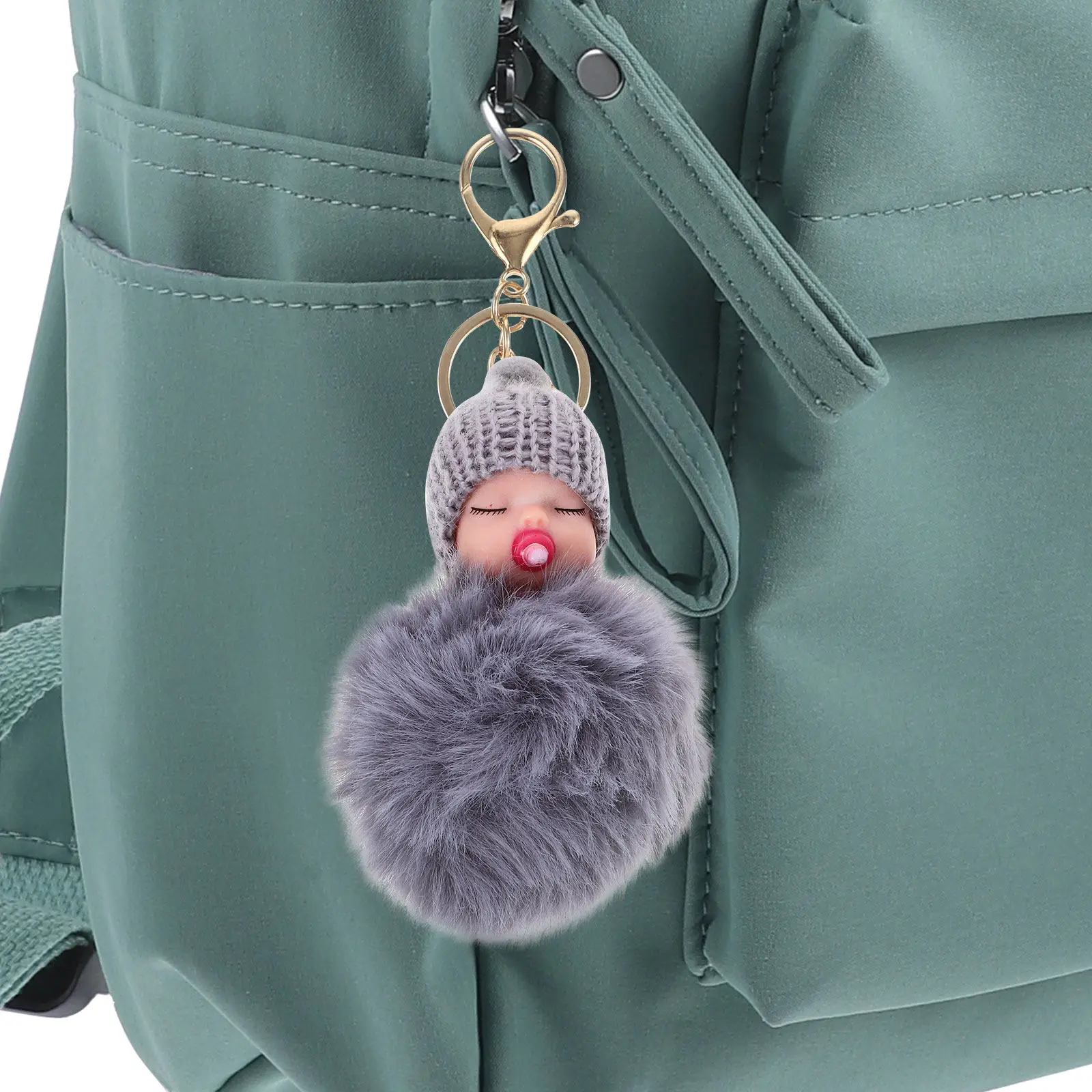 

Sleeping Pom Pom Keychain Cute Soft Bag Pendant Car Keyring Hanging Decoration for Keys Backpacks Accessories Gift
