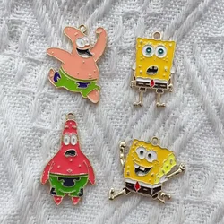 Spongebobb-アニメーションの漫画のキャラクター,日曜大工のアクセサリー,ネックレス,キーホルダー,イヤリング,ペンダントの素材,10個