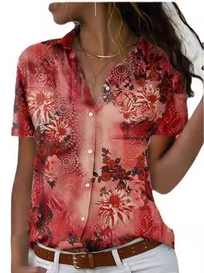 Faionable Impreso Slim Fit ort Sve irt Mujer Cuello vuelto Fibra de poliéster Commute Sle Producción china