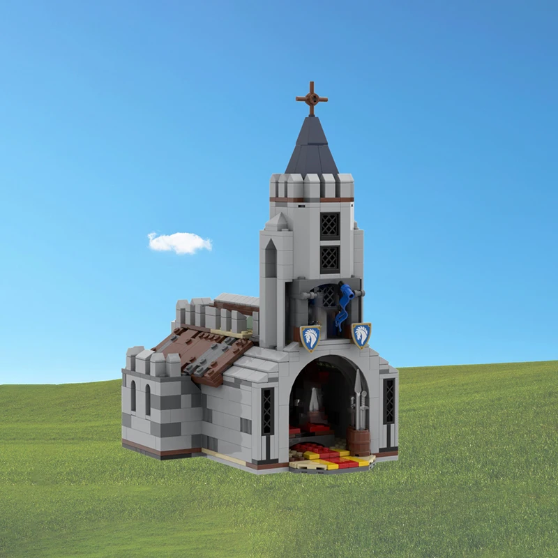 Novo castelo medieval militar modelo moc tijolos de construção capela tecnologia modular presentes feriado montar crianças brinquedos terno