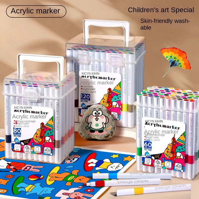 24/48/80 لون علامات أكريليك ذات سن مزدوج ، أقلام طلاء ، قلم فرشاة علامات فنية مزدوجة الألوان للحرف اليدوية ، الكتابة على الجدران ، القماش #1