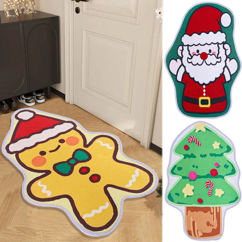 40x60cm Christmas Crystal Velvet Floor Mat Cartoon Santa Claus Snowman Doormat Indoor Outdoor Non-Slip Carpet Home Floor Mat