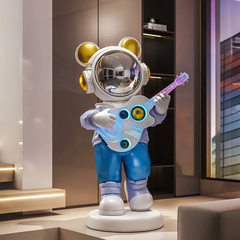 Creative Astronaut Resin Floor Ornament Luminous Guitar Lighted Bluetooth Speaker Living Room Entrance Decor Large Sculptures