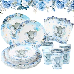 Shower Decorations Shower Paper Blue Elephant Plates Cups Napkins for Birthday Gender Reveal Party Favors
