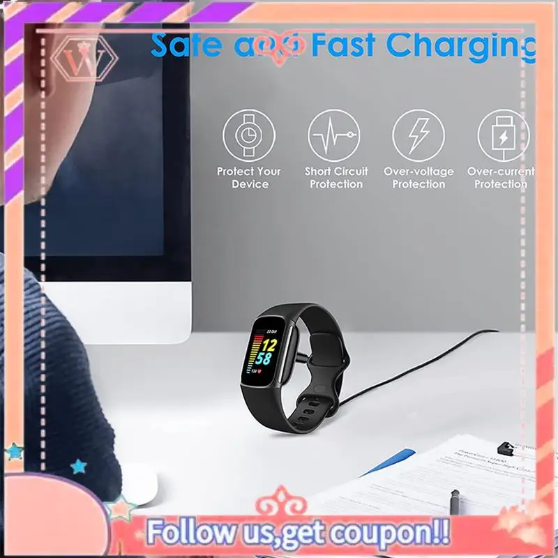 Upgraded 2X For Fitbit Charge 5/Luxe USB Wireless Magnetic Charger Cable Charging Dock Adapter Smart Watch Accessories 1M