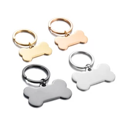 5Pcs  Pet ID Tag Keychain Dog Bone Stainless Steel Blank Collar Tag Keyring DIY Jewelry Making Accessories Gift Wholesale