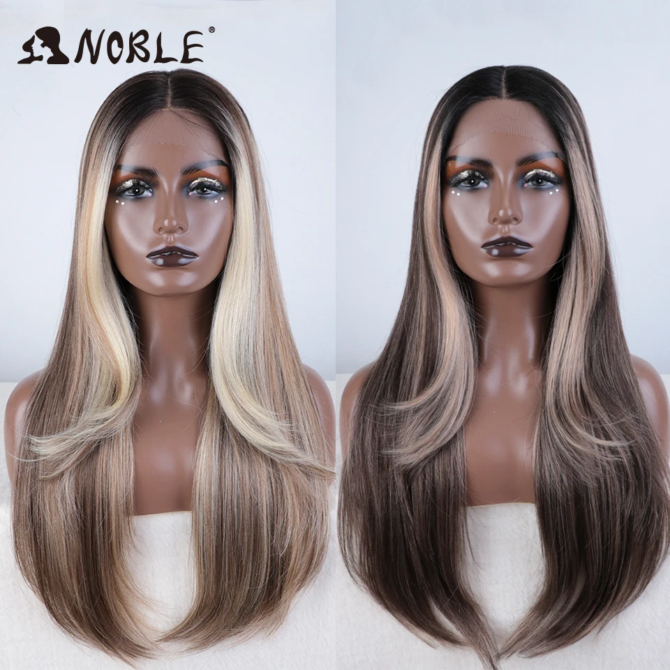 Noble Hair Synthetic Lace Front Wig Long straight 28 Inch Lace Wig Ombre Blonde Wig Heat Resistant Wigs For Women Lace Front Wig