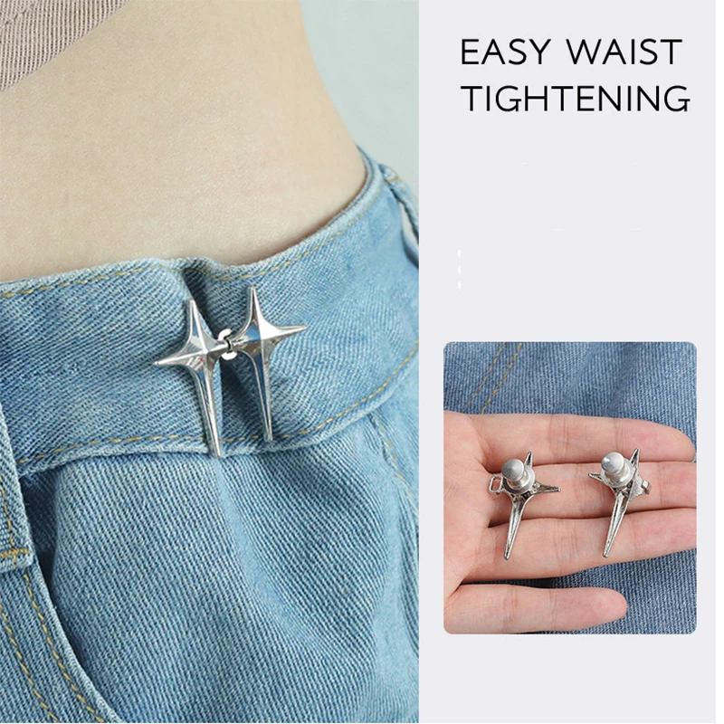 Cross Star Waist Buckle Adjustable Detachable Pants Clips Trendy Waist Tightener Nail-free Metal Button Snaps For Jeans Decor