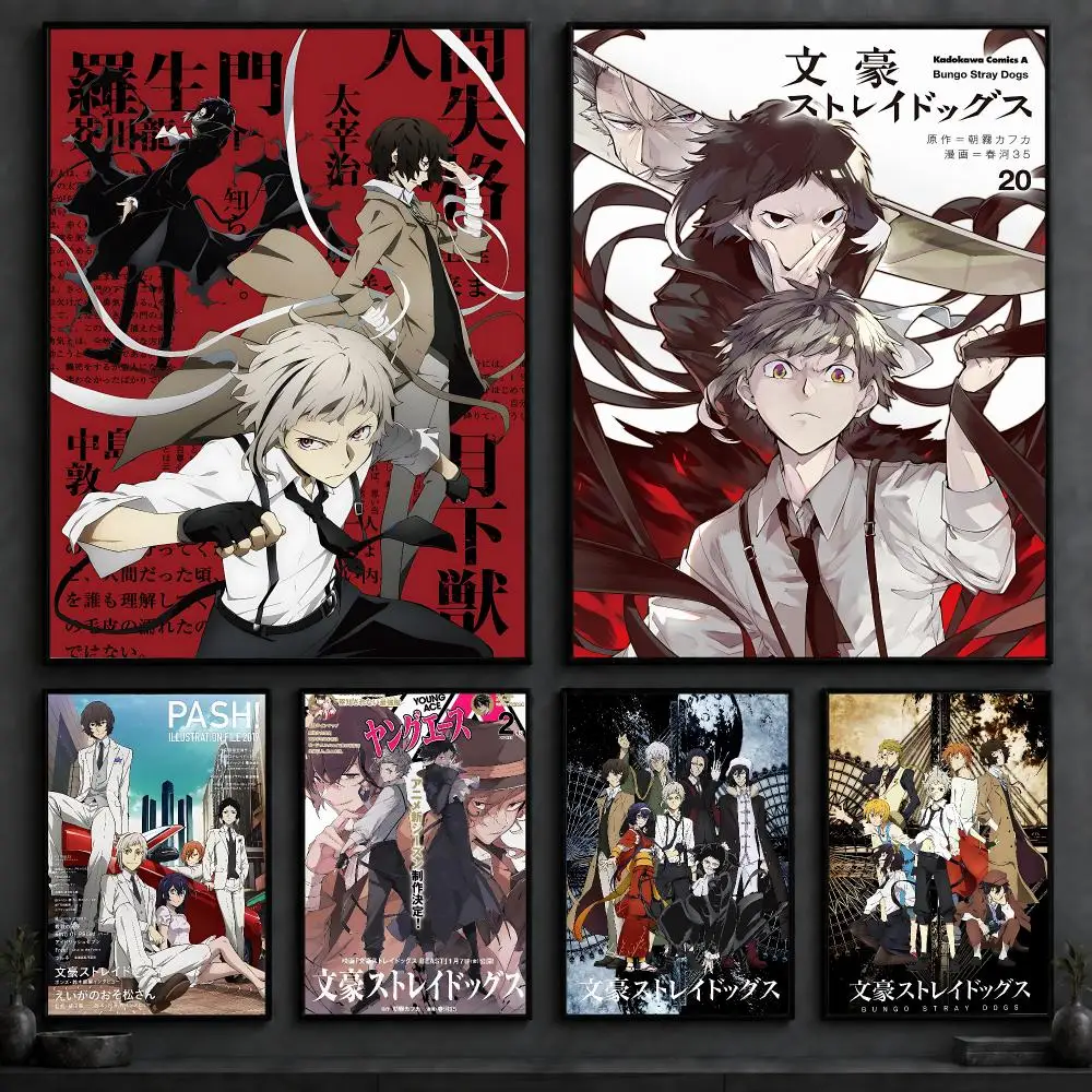 Anime B-Bungo Stray DogsS Poster Art  Self-Adhesive No Glue Residue Wall Decor for Bedroom Living Room