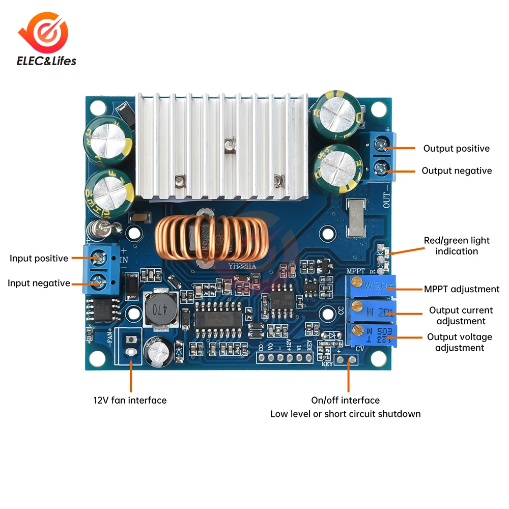 DC 9-50V a 1.2-48V 15A Modulo di riduzione della tensione regolabile MPPT solare Modulo di ricarica step-down CV CC Raddrizzamento sincrono