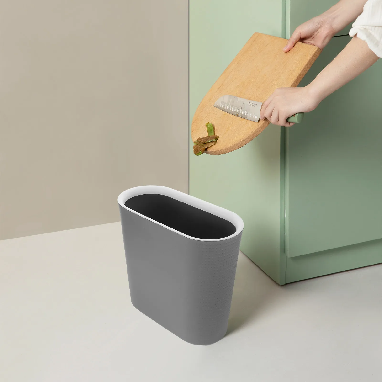 

Narrow Space Trash Can Gray Large Plastic Press Ring Garbage Bin for Kitchen Bathroom Living Room Bedroom Office Use
